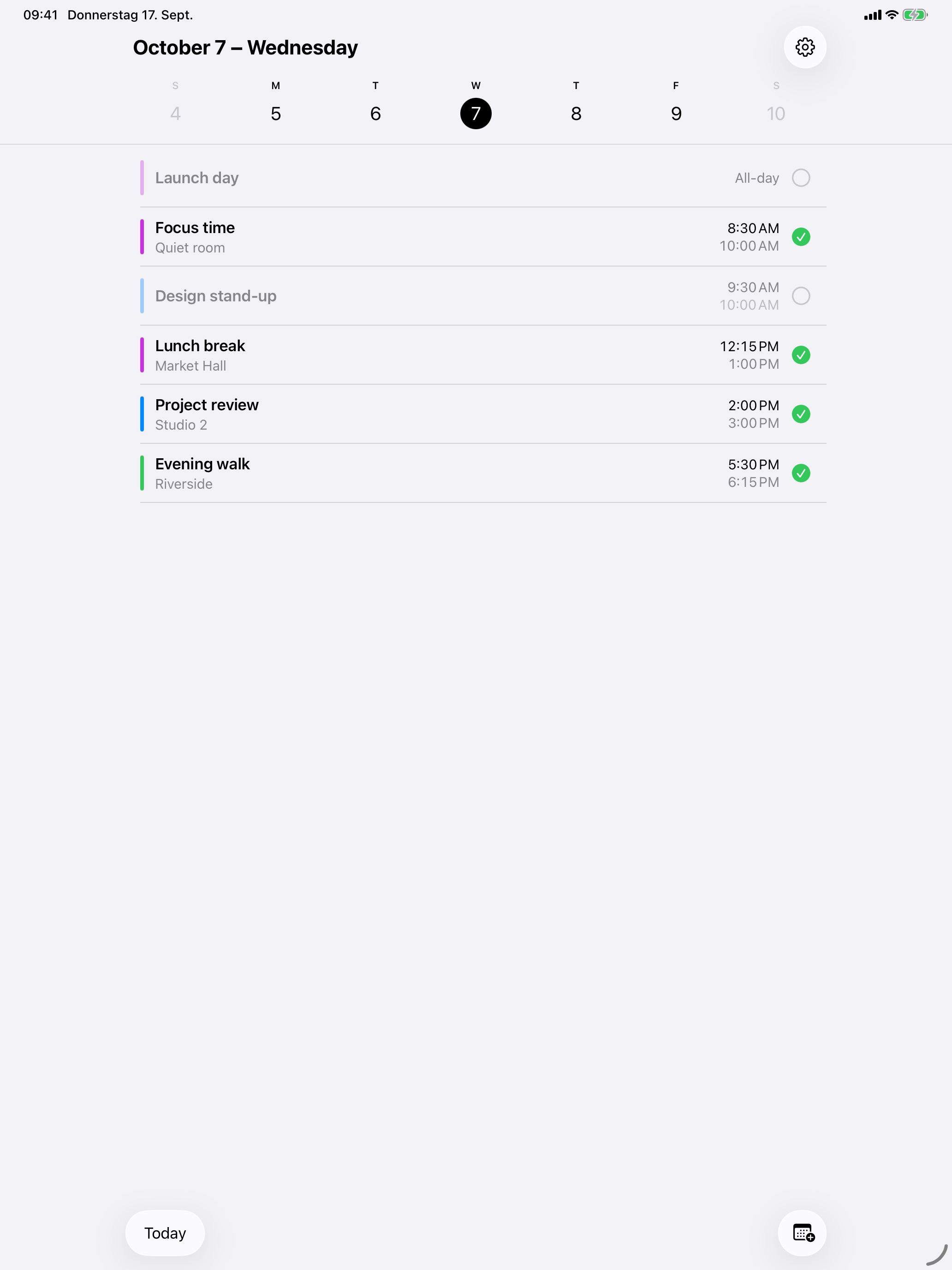 The English RealCal daily view on iPad
